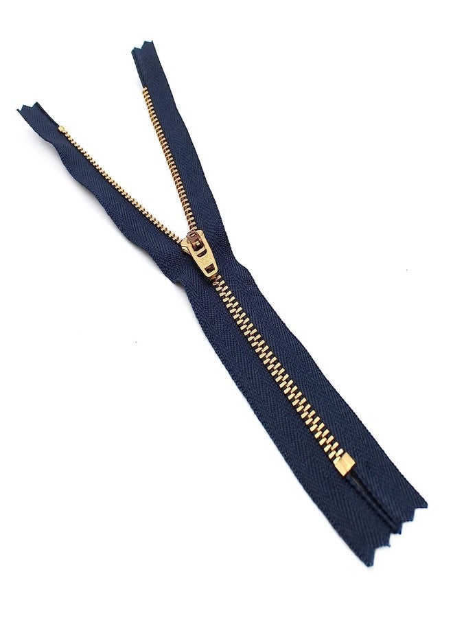M Fabrics YKK Closed End Metal Zip for Jeans, Denim, Pockets Etc. (Golden Brass Tooth/Head) Pack of 1 Zipper Size - 8 Inch (20cm) - (Navy Blue) - Image 3